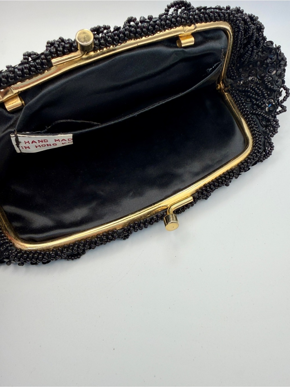 Vintage Hand Made in Hong Kong Black Beaded Sequin Evening Clutch Bag - Picture 4 of 11